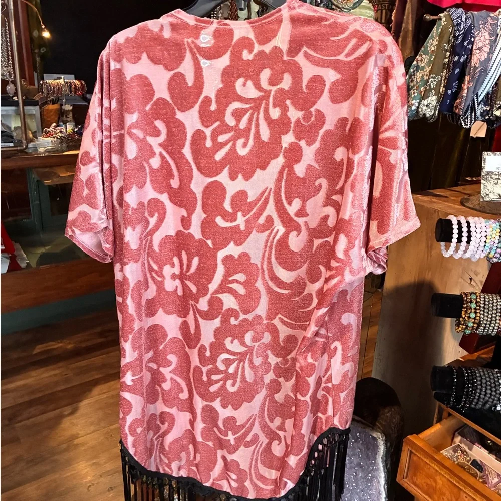 Vocal Dusty Rose Floral Sheer Kimono - Picture 3 of 6